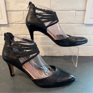 Kelly & Katie sz 9.5 black leather strappy pointy toe heels